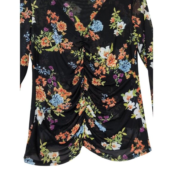 INC Mesh Top Womens M Black Floral Semi Sheer Whimsigoth Dark Fairy Cottagecore - Picture 4 of 14